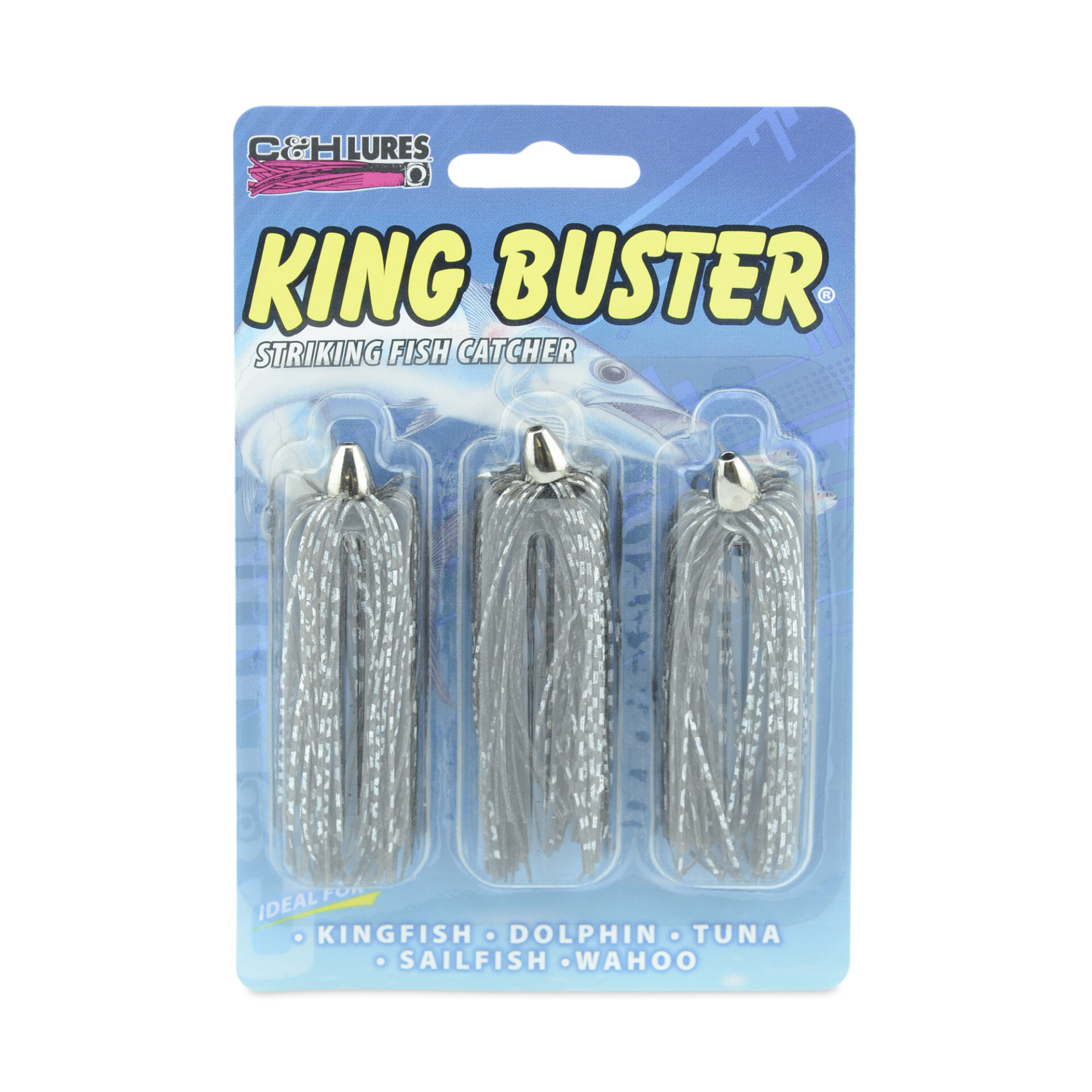 C&H, King Buster Lure, Smoke/Chrome Skirt, 1/8 oz / 3.5 g Head, 2.5 in / 6.35 cm, 3 pc - Image 2