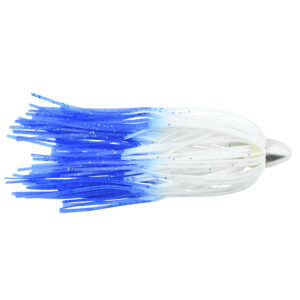 C&H, King Buster Lure, White/Blue Firetail Skirt, 1/8 oz / 3.5 g Head, 2.5 in / 6.35 cm, 3 pc