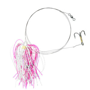 C&H, King Buster Pro-Rig, 1/8 oz / 3.5 g Head, HotPink/White/GoldBlueFleck Skirt, Two #4 4x Treble Hooks, AFW Swivel, AFW Tooth Proof Camo Brown Wire, 3 ft / 0.91 m