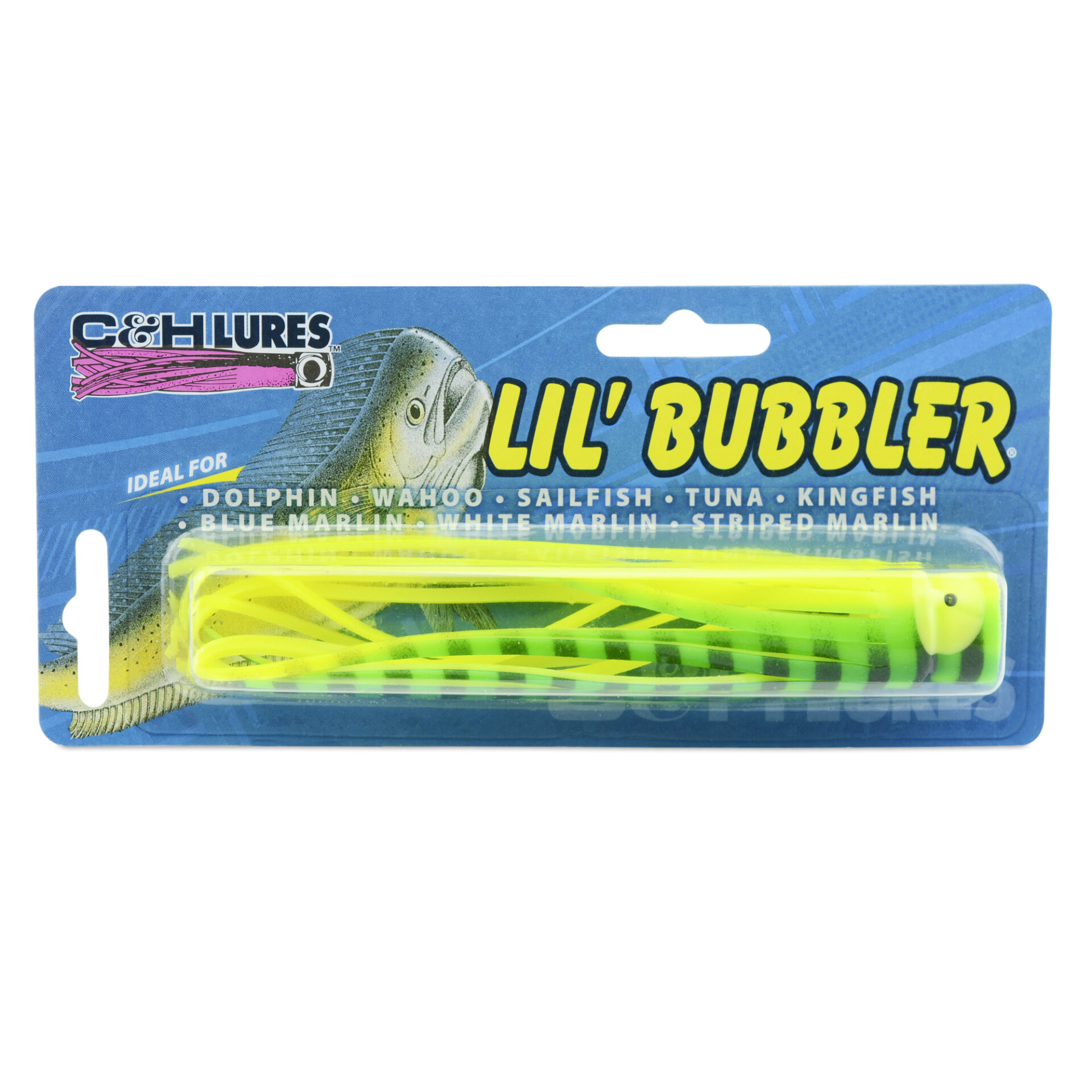 C&H, Lil Bubbler Lure, Green/Yellow Belly Skirt, Concave Head, 5.5 in / 14 cm - Image 2