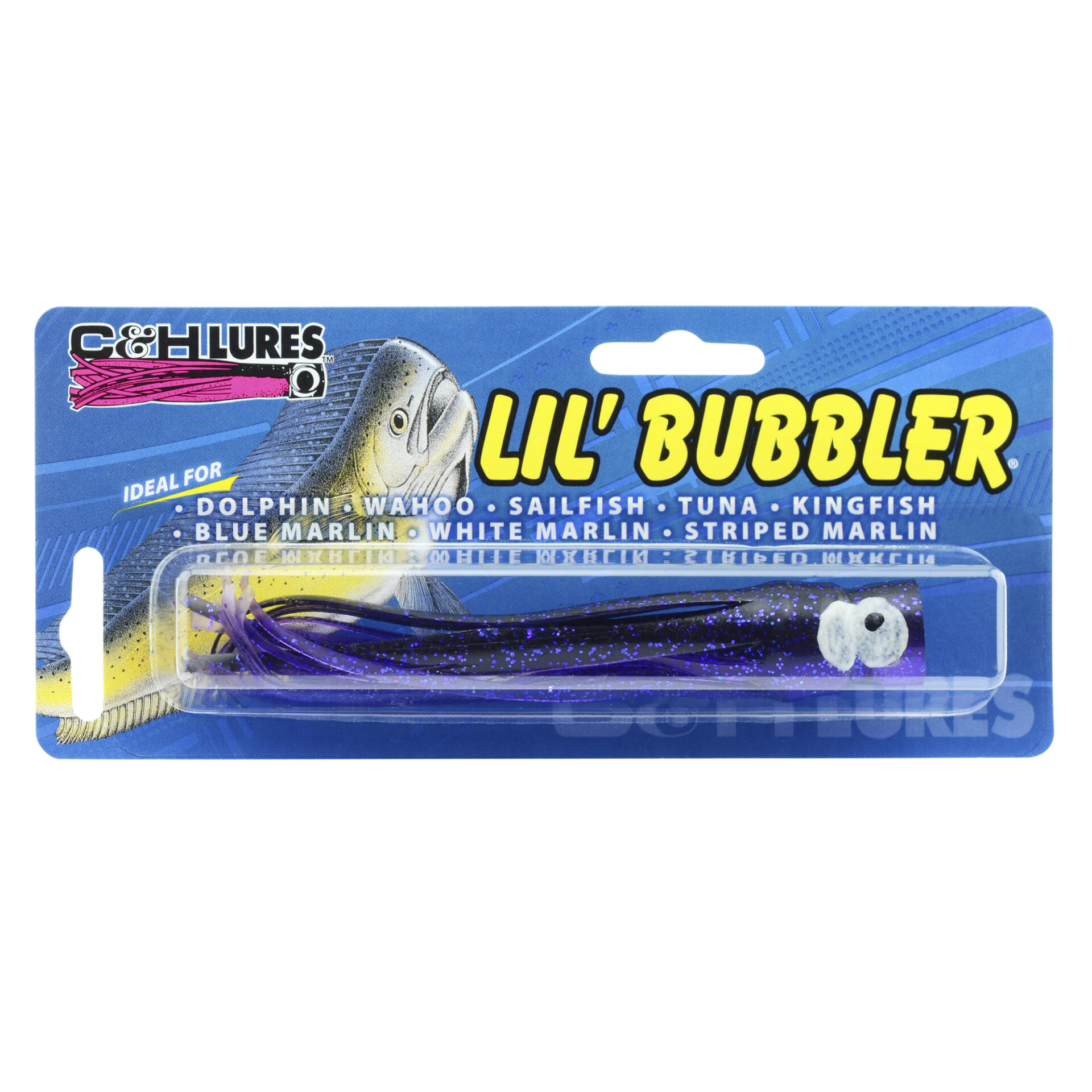 C&H, Lil Bubbler Lure, Black/Purple Belly Skirt, Concave Head, 5.5 in / 14 cm - Image 2
