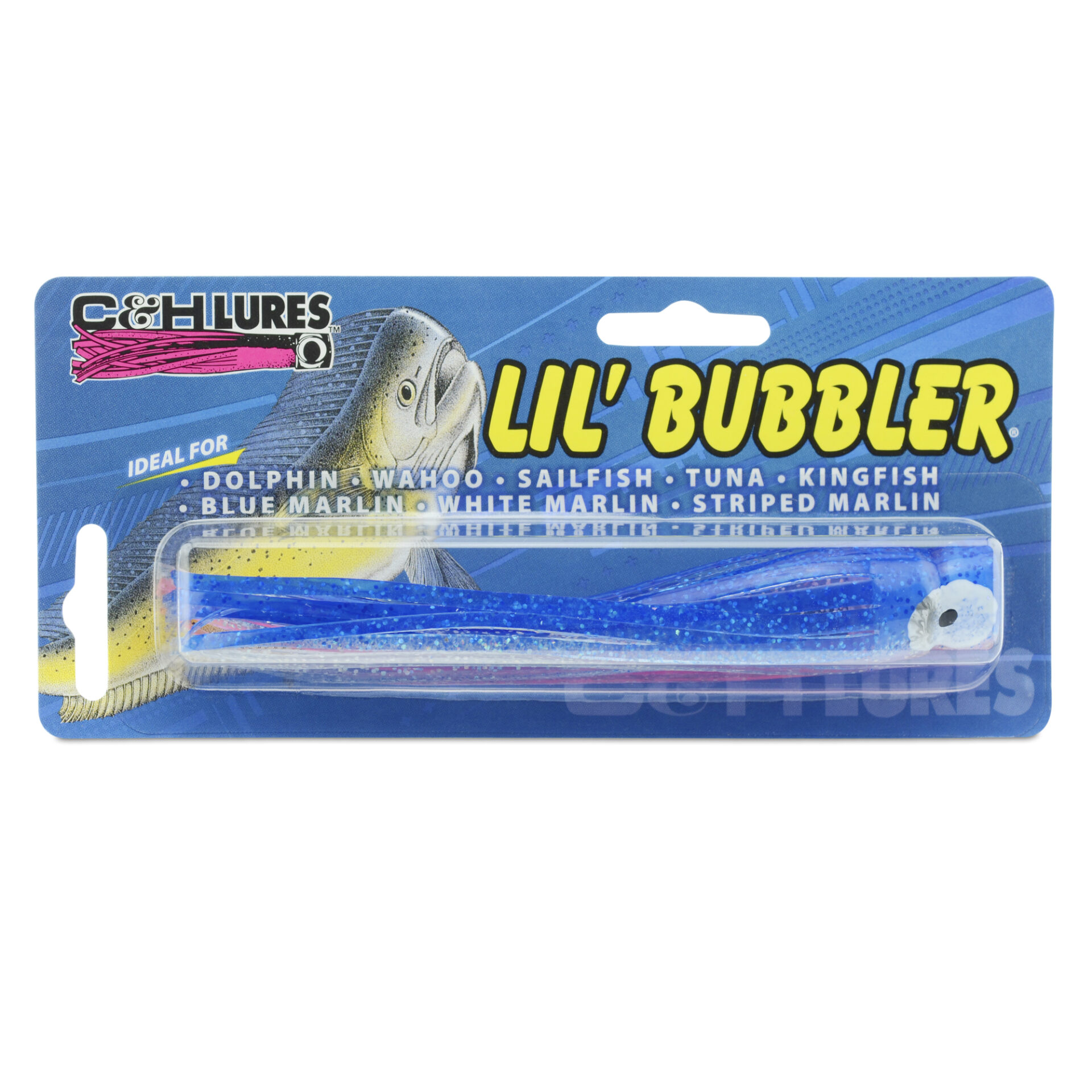 C&H, Lil Bubbler Lure, Blue/Silver/Pink Skirt, Concave Head, 5.5 in / 14 cm - Image 2