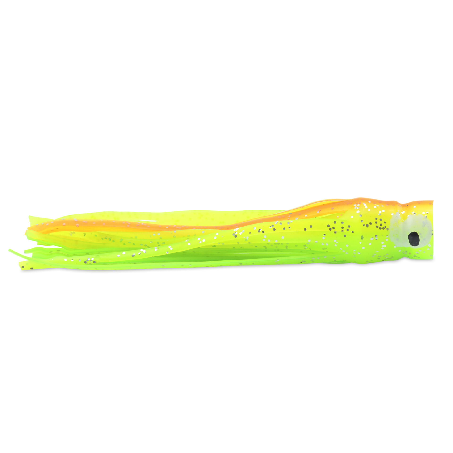 C&H, Lil Bubbler Lure, Green/Chartreuse/Orange Skirt, Concave Head, 5.5 in / 14 cm