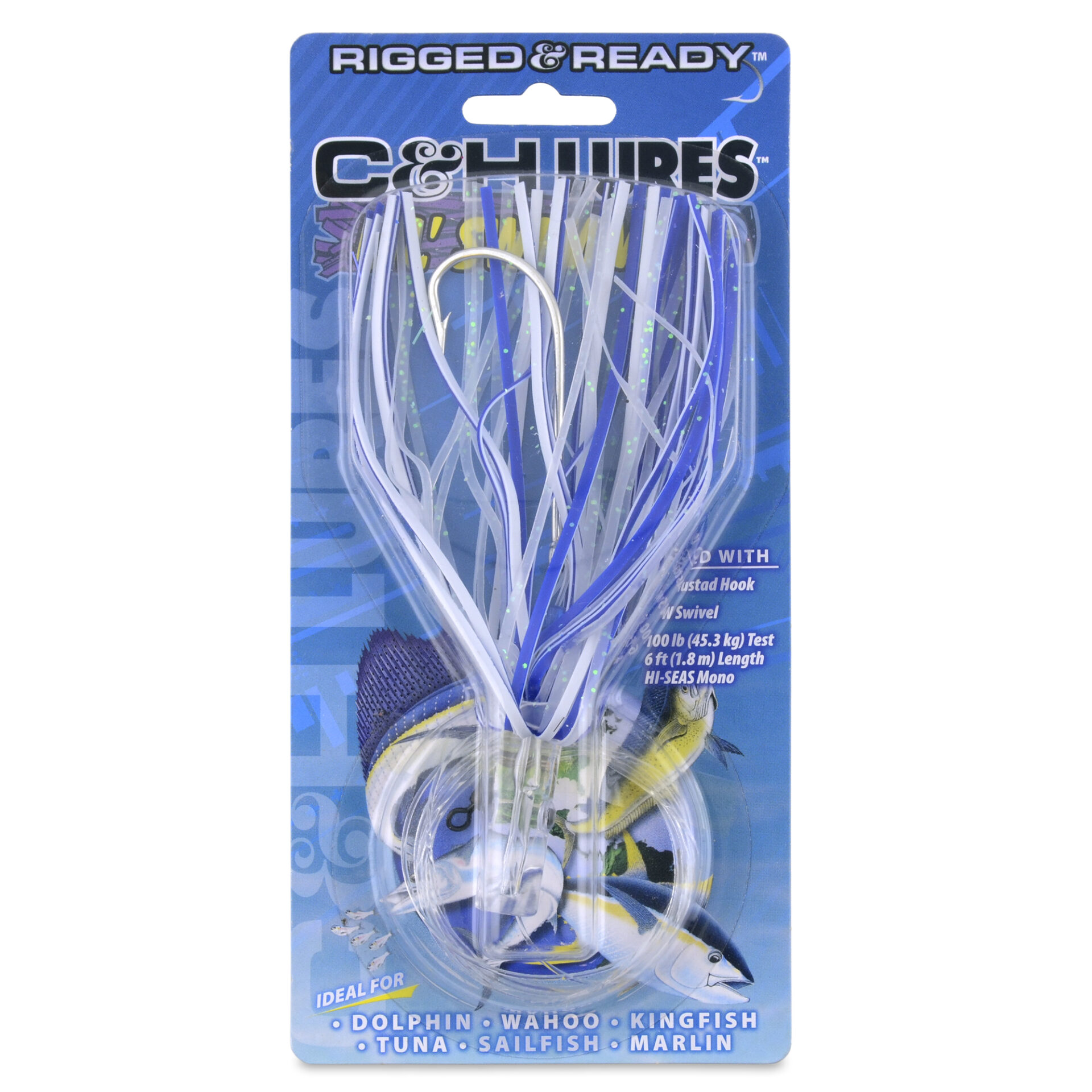 C&H, Lil Swimmer Rig, Blue/White Skirt, 7/0 Mustad Hook, AFW Swivel, 100 lb / 45.3 kg Grand Slam Mono Line, 6 ft / 1.8 m - Image 2