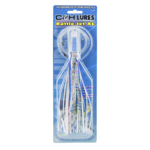 C&H, Rattle Jet XL Rigged & Ready, Blue/White/Pink Skirt, 8/0 Mustad Hook, AFW Swivel, 130 lb / 58.9 kg Grand Slam Mono Line, 6 ft / 1.8 m