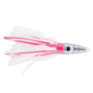 C&H, Tuna Tango XL Feather Lure, Pink/White Feather Skirt, 6.5 in / 16.5 cm