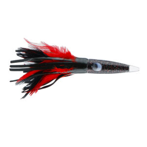 C&H, Wahoo Whacker Feather Lure, Black Foil/Red Feather Skirt, 9 in / 22.8 cm