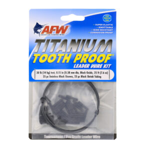 Titanium TP, Single Strand Leader Kit, 30 lb / 14 kg test, .015 in / 0.38 mm dia, Black Oxide, 25 ft / 7.6 m wire, 25 pc stainless black sleeves, 25 pc black shrink tubing