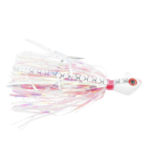 No Alibi, Alien Jig Inshore Series, Pearl Red Skirt, 3/8 oz / 10.6 g White/Red Head, 5/0 Hook, 3 pc