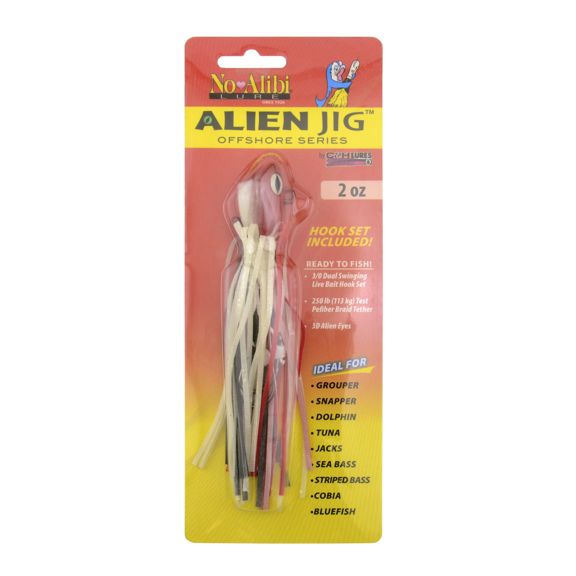 No Alibi, Alien Jig Offshore Series, Glow Red/Black Skirt, 2 oz / 56.6 g Red Head, 5/0 Hooks (2) - Image 2