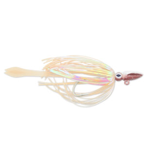 No Alibi, Alien Jig - Squid Head, 4 oz / 113.4 g, Natural/White Speckle Head, Natural Holo Squid Skirt, Natural Squid Paws, 10/0 Hook
