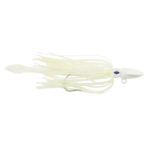 No Alibi, Alien Jig - Squid Head, 1.5 oz / 42.5 g, Glow Pearl White Head, Fluorescent White Skirt and Squid Paws, 7/0 Hook
