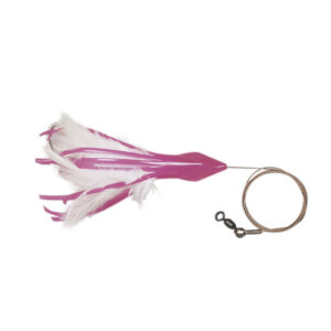 No Alibi, Dolphin Delight Rigged & Ready, Pink/White Skirt, 1/2 oz / 14.1 g Lead Head, 4.5 in / 11.4 cm, 7/0 Mustad Hook, AFW Swivel, 135 lb / 61 kg AFW Cable, 3 ft / 0.9 m