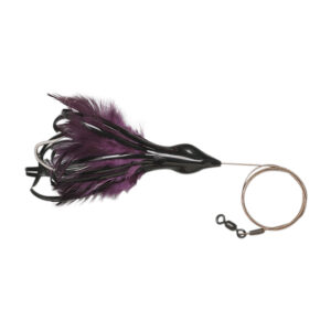 No Alibi, Dolphin Delight Rigged & Ready, Black/Purple Skirt, 1.5 oz / 42.5 g Lead Head, 6 in / 15.2 cm, 7/0 Mustad Hook, AFW Swivel, 135 lb / 61 kg AFW Cable, 3 ft / 0.9 m