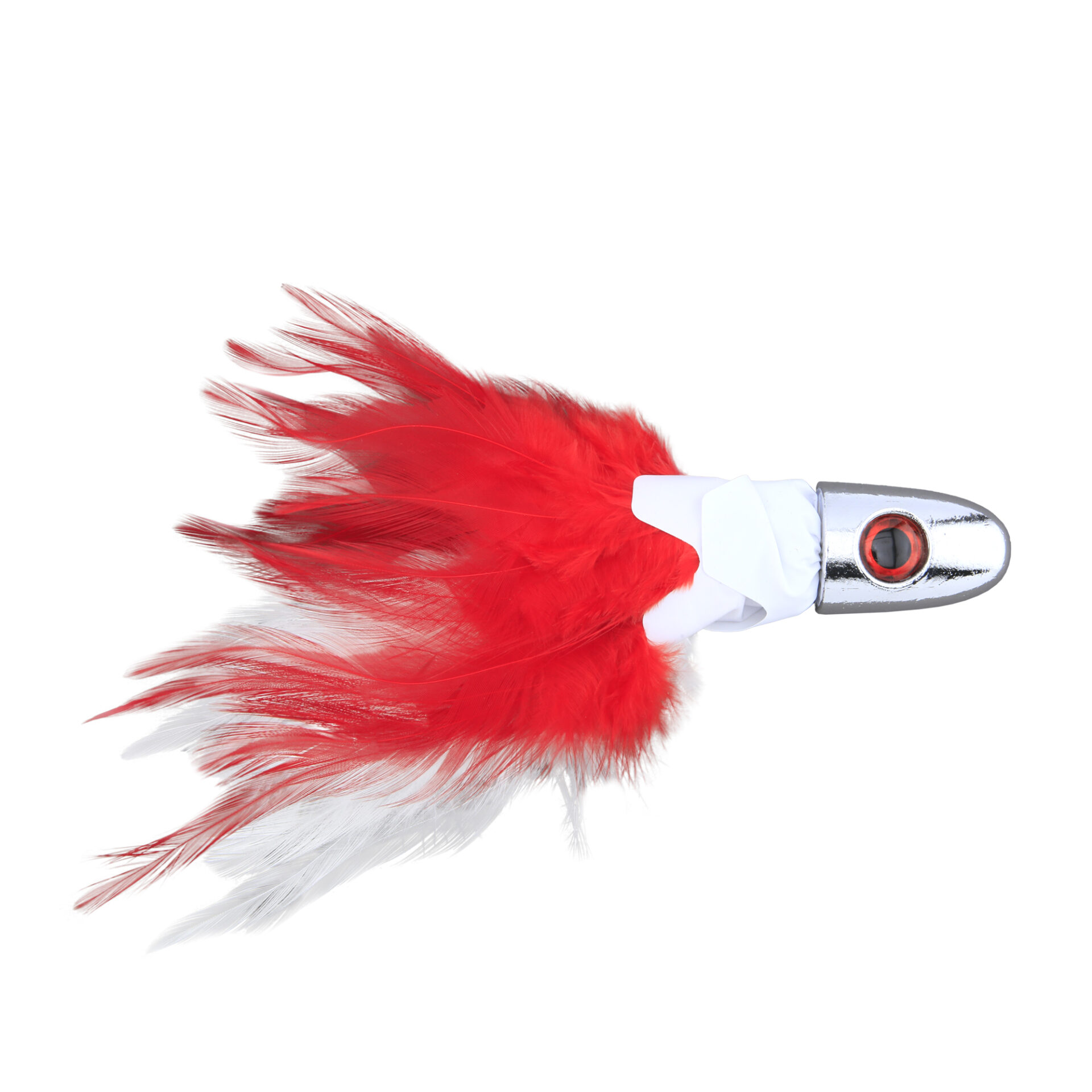 No Alibi, Trolling Feather Lure, White/Red Skirt, 4 oz / 113 g Head
