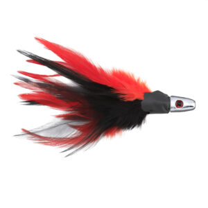 No Alibi, Trolling Feather Lure, Black/Red Skirt, 1 oz / 28.3 g Head