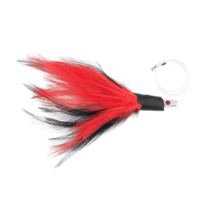 No Alibi,Trolling Feather Rigged & Ready, Black/Red Skirt, 1/4 oz / 7.08 g Head, 7/0 Mustad Hook, AFW Swivel, 100 lb / 45.3 kg Grand Slam Mono Line, 6 ft / 1.8 m