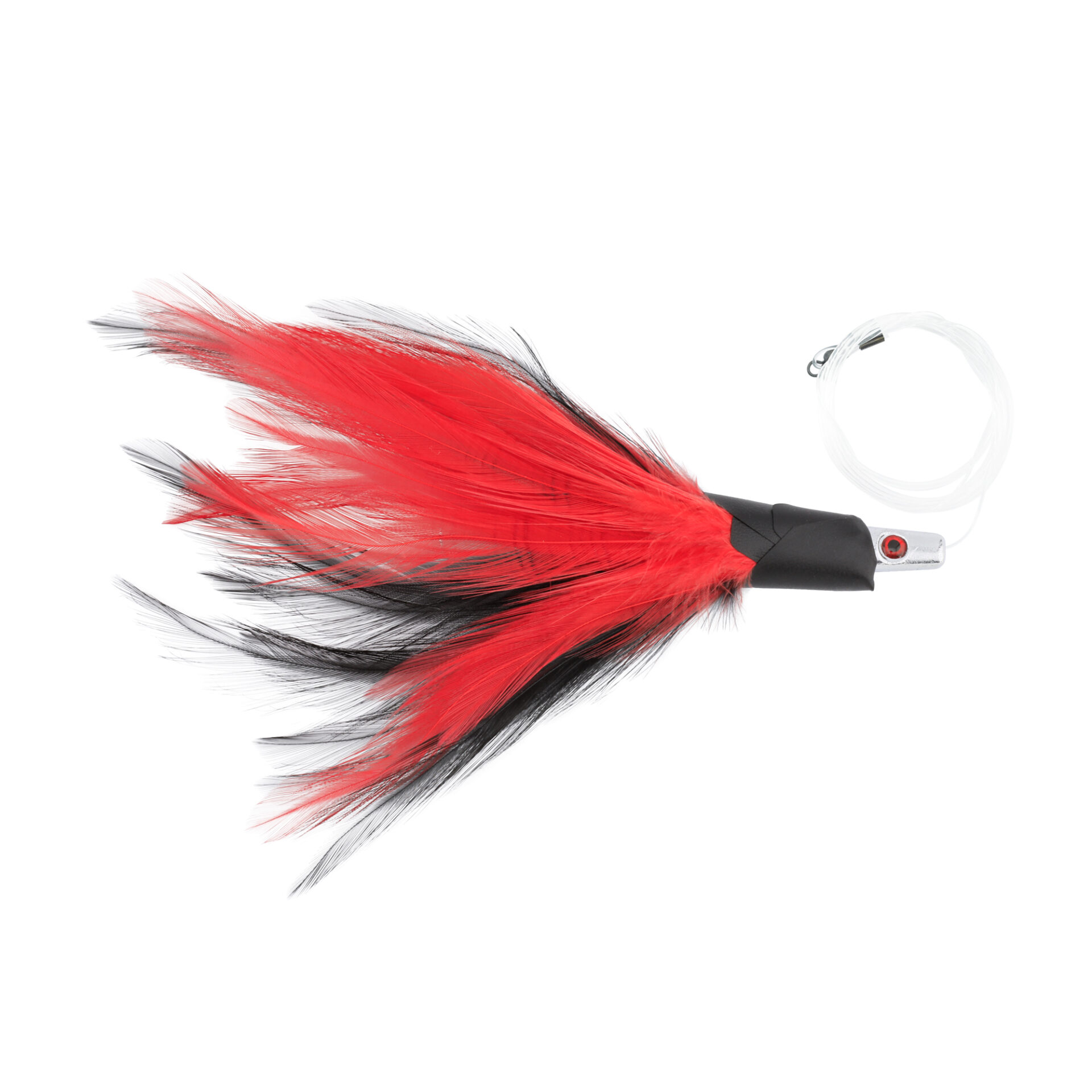 No Alibi,Trolling Feather Rigged & Ready, Black/Red Skirt, 1/4 oz / 7.08 g Head, 7/0 Mustad Hook, AFW Swivel, 100 lb / 45.3 kg Grand Slam Mono Line, 6 ft / 1.8 m