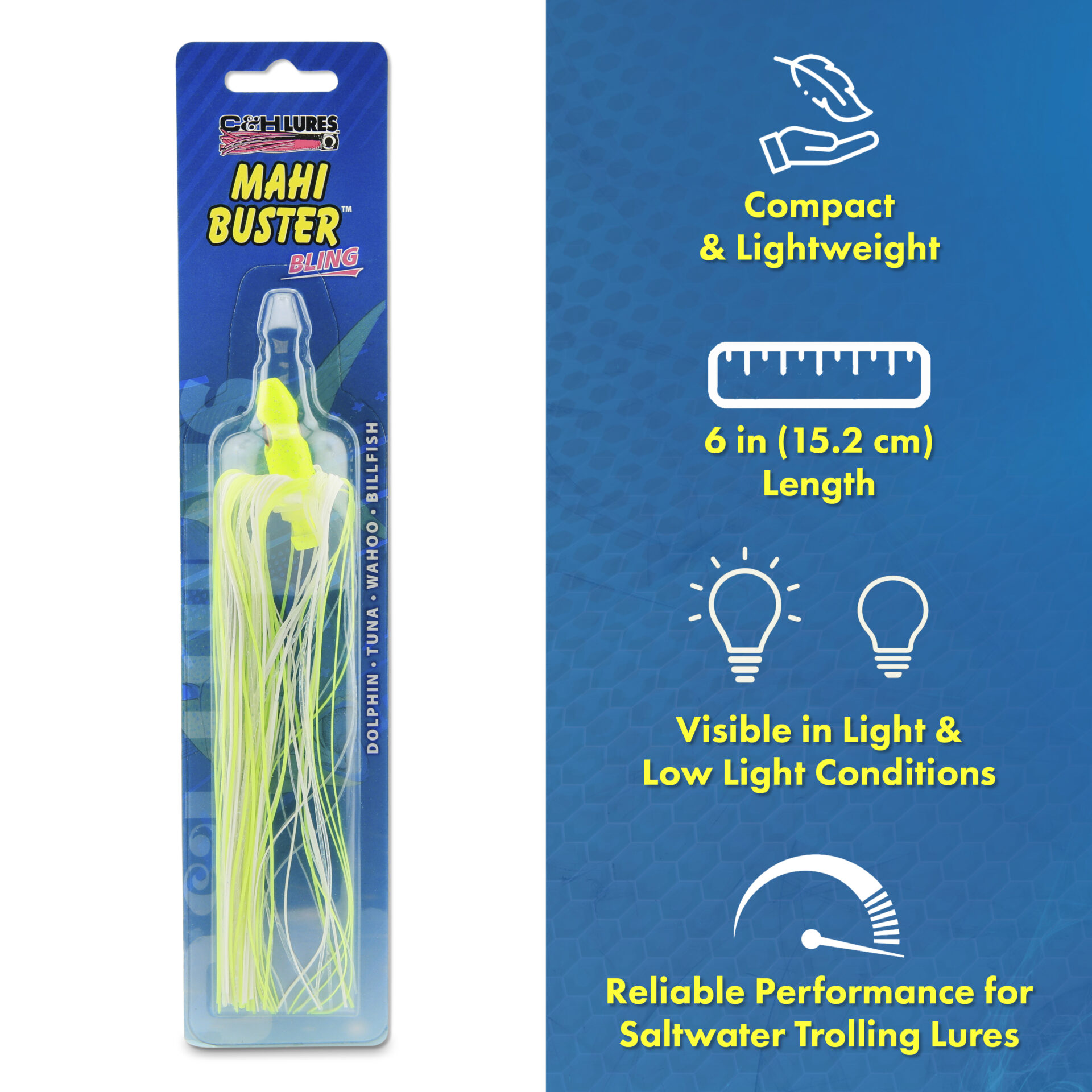 C&H, Mahi Buster Bling, 1 oz / 28.3 g, Pink Silver Glitter Head, Pink/White/Pearl Holographic Skirt, 6 in / 15.2 cm - Image 3