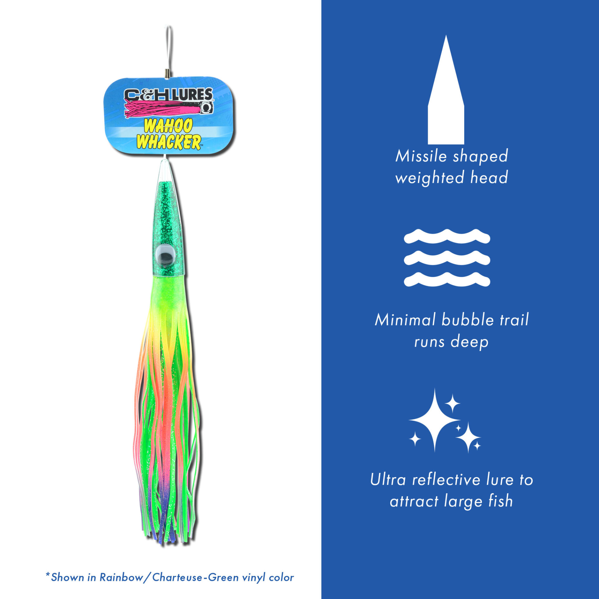 C&H, Wahoo Whacker Rigged & Ready, Black/Purple Skirt, 6 oz / 170 g 12.5 in / 31.75 cm, 10/0 Mustad 7731-DT Hook, AFW Swivel, 200 lb / 90.6 kg Grand Slam Mono, 12 ft / 3.6 m - Image 2