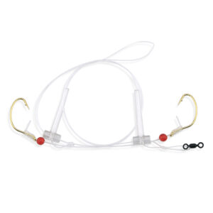 Aqua-Clear, Hi-Lo Pomano Snapper Rig, Pompano/Snapper/Whiting/Spot, Size 2 Kahle Hook, AFW Swivel, 40 lb / 18.1 kg GS Mono, T-Standoff, Red Beads